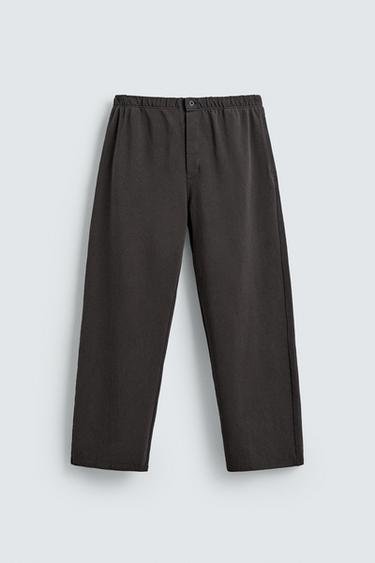 Zara WASHED KNIT JOGGING PANTS - Black / Brown