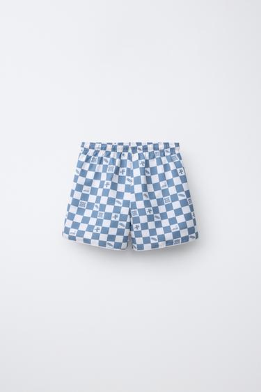 6-14 ANS/ SHORT DE BAIN DAMIER LOGO EFFET GOMME - Bleu de Zara - Image 1