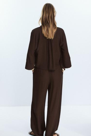 PANTALON LARGE GAZE DE COTON - Marron de Zara - Image 2