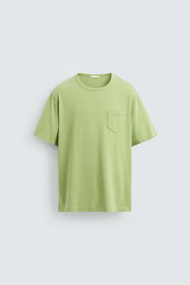 T-SHIRT LAVÉ AVEC POCHE - Vert de Zara - Image 6