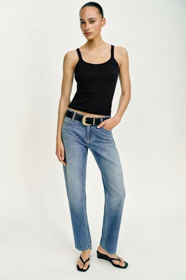 JEANS Z1975 SLIM DE CINTURA MÉDIA COM CINTO - Azul-médio da Zara