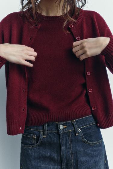 GILET BASIQUE 100 % LAINE - Grenat de Zara - Image 1