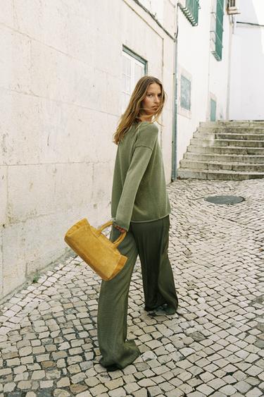 WIDE FLOWING TROUSERS - Khaki by Zara - Image 3