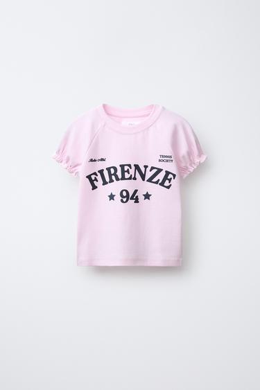 Zara 文字泡泡袖 T 恤 - 粉紅色