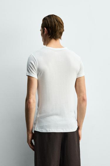 SLIM FIT VISCOSE TEXTURED T-SHIRT - White by Zara - Image 2