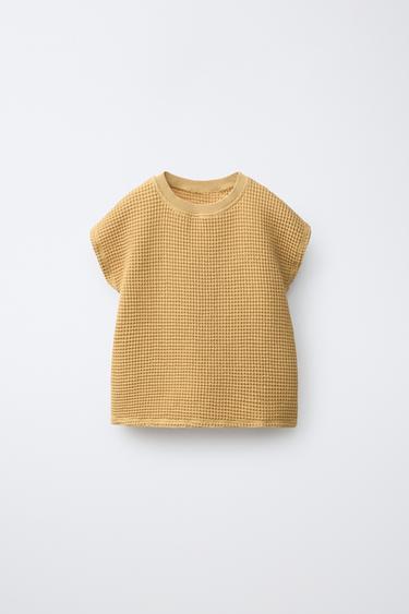 PLAIN WAFFLE-KNIT T-SHIRT - Mustard by Zara - Image 0
