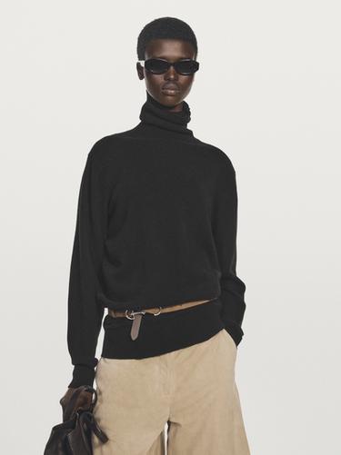 Jersey punto cuello cisne 100% cashmere - Negro de Zara