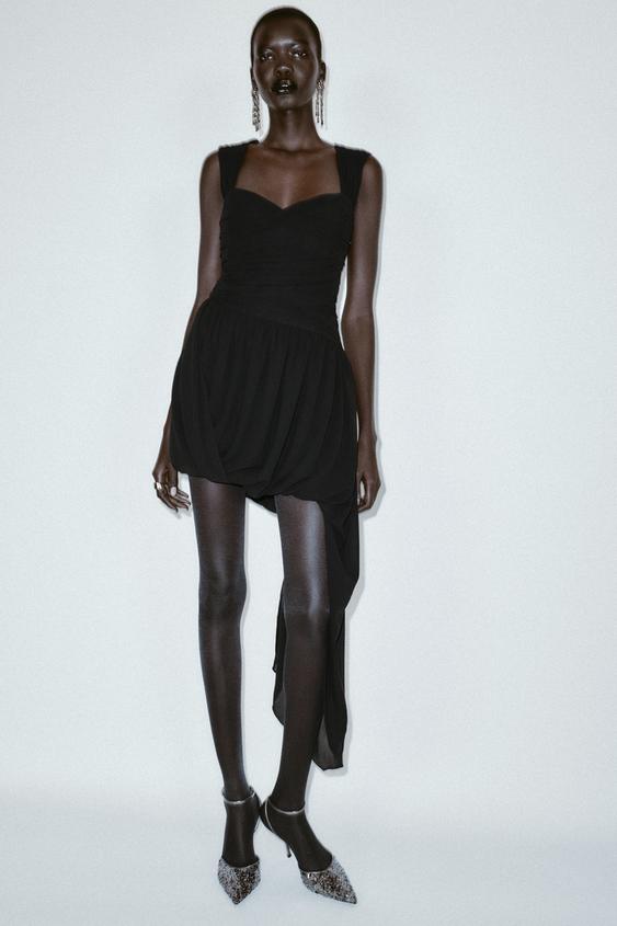 ASYMMETRICAL DRAPED MINI DRESS WITH BALLOON HEM