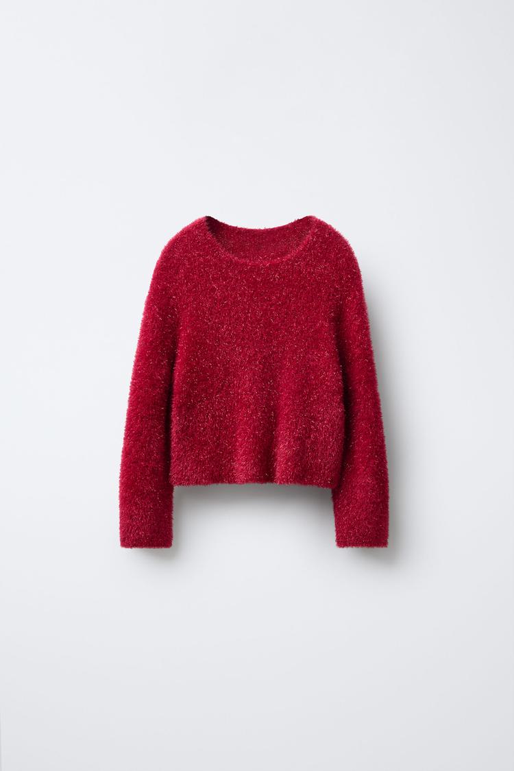 SHIMMER FAUX FUR KNIT JUMPER Red ZARA India - Main Image