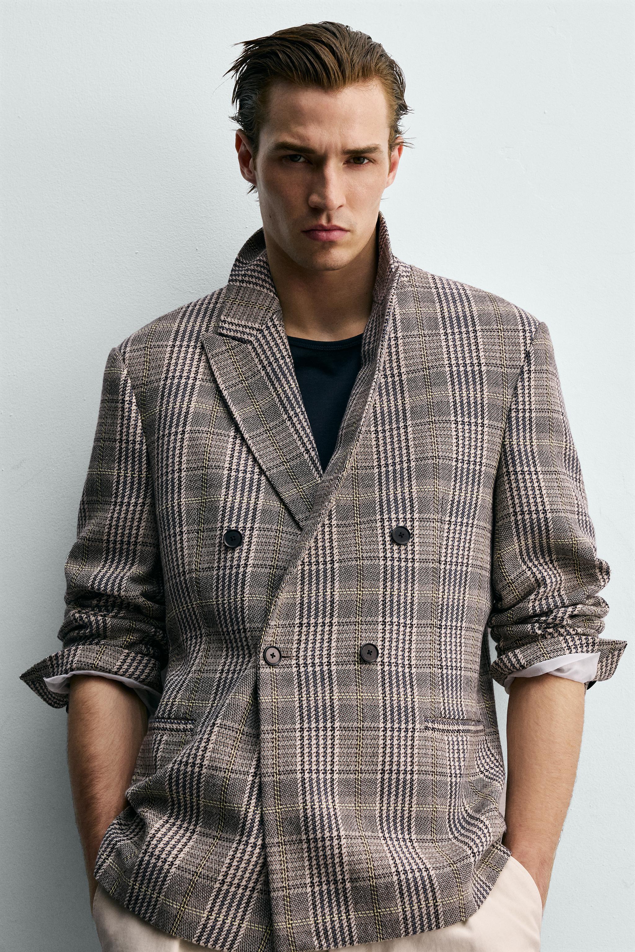 VESTE À BOUTONNAGE CROISÉ CARREAUX