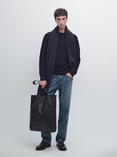 Pull à manches raglan en maille 100 % laine - Bleu marine de Zara - Image 0