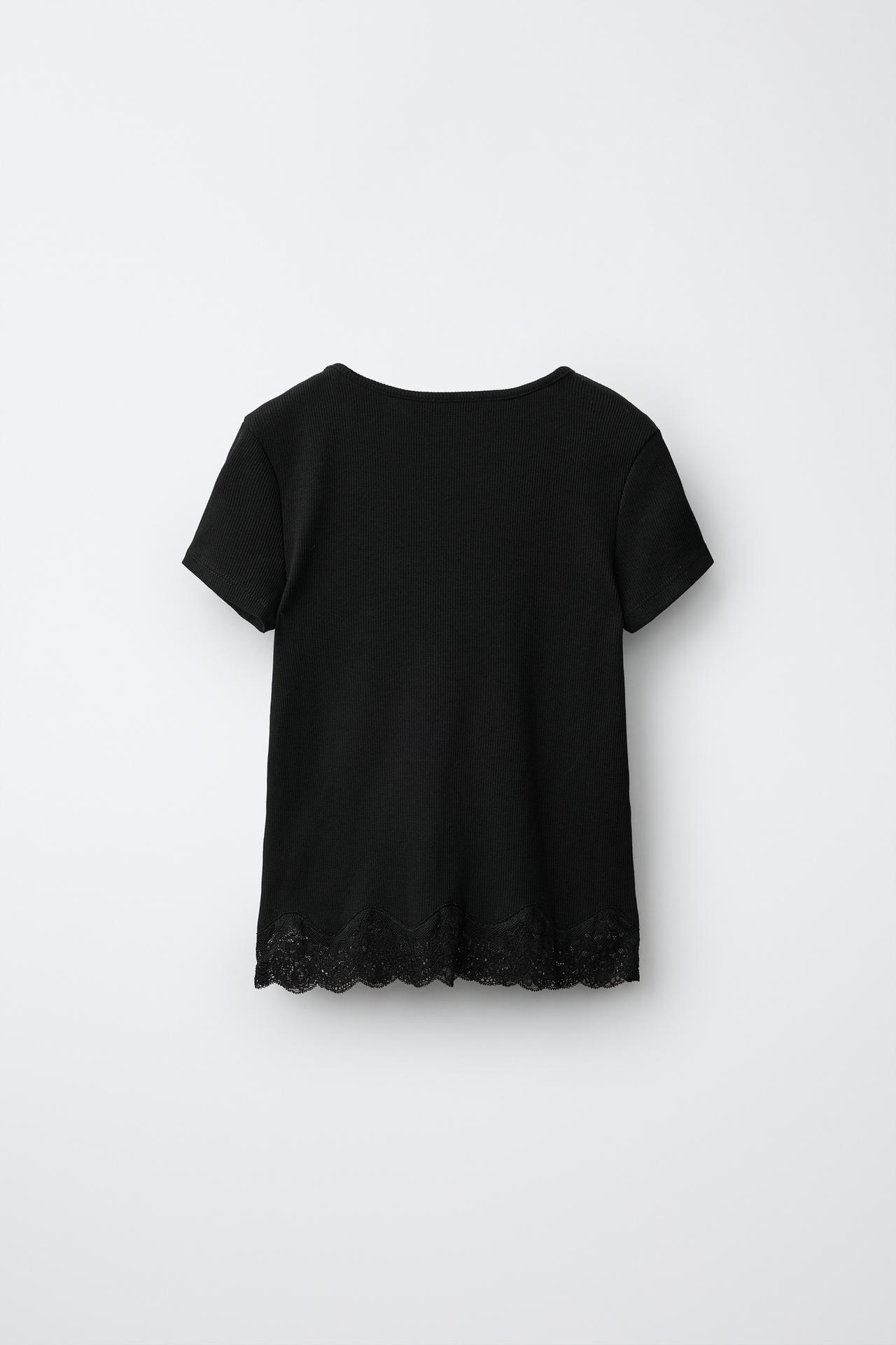 RIBBED LACE T-SHIRT — Black