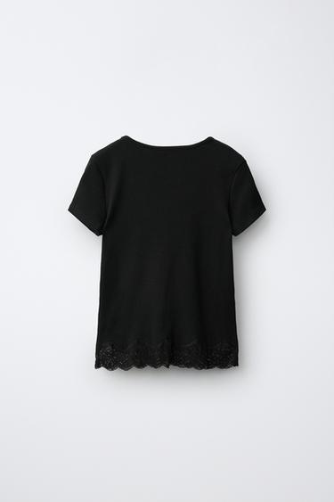 RIBBED LACE T-SHIRT — Black 2