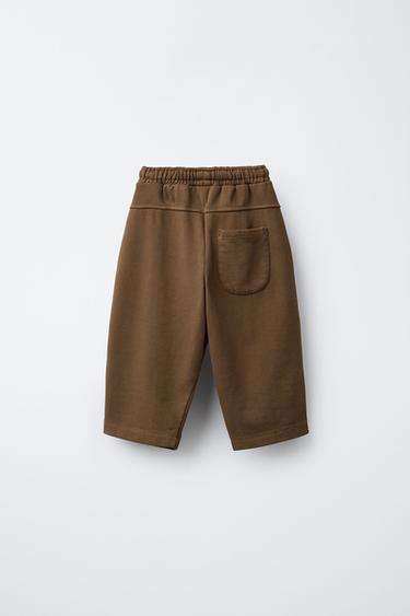 Zara STRAIGHT LOGO PLUSH PANTS - Light brown