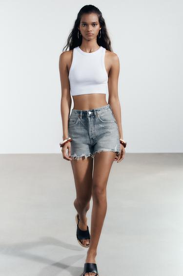 Zara TRF RIPPED HIGH RISE DENIM SHORTS - Light blue - Image 0