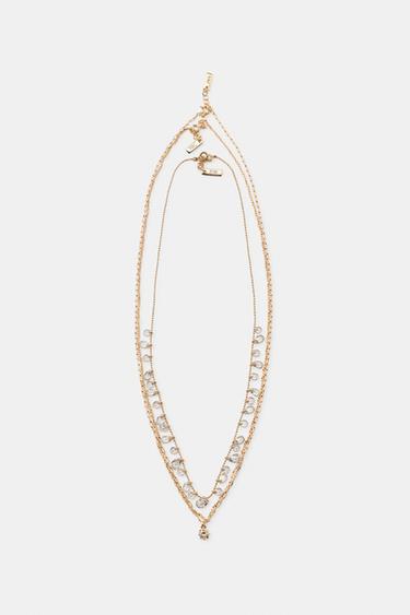 PACK OF 3 FINE RHINESTONE NECKLACES - Golden by Zara