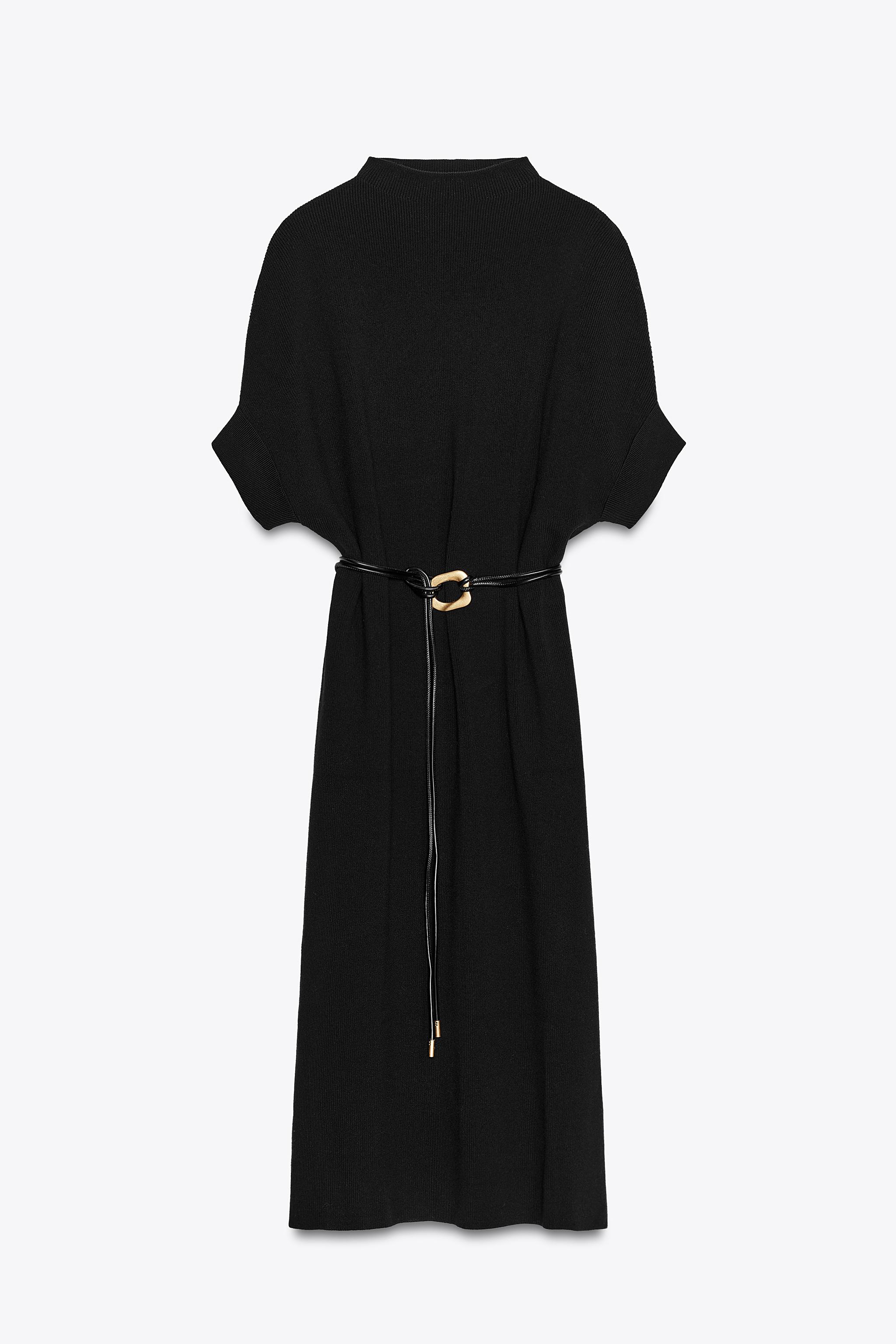 Zara - Knit Belted Dress - Black - L - Woman Zara - Knit Belted Dress - Black - L - Woman