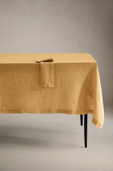 Zara WASHED LINEN TABLECLOTH - Mustard