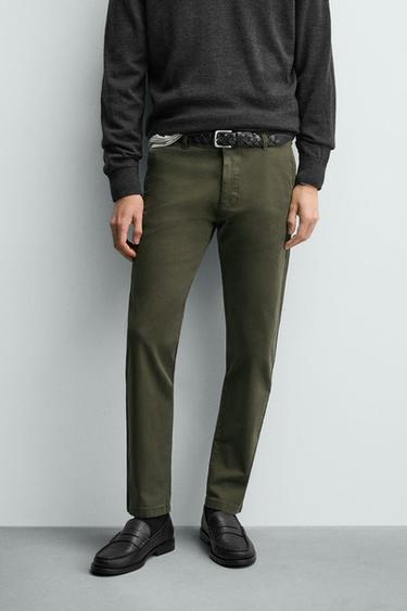PANTALON CHINO SKINNY - Vert de Zara