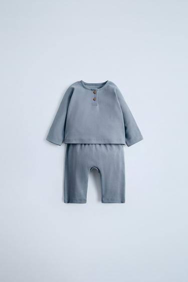 Zara HENLEY SHIRT AND JOGGER SET - Blue / Gray - Image 0