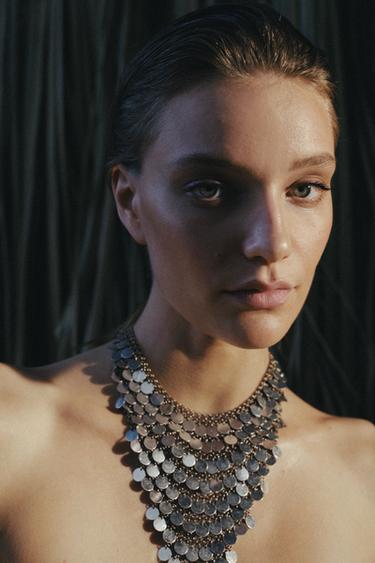 METAL PLATE BIB NECKLACE - Silver by Zara - Image 1