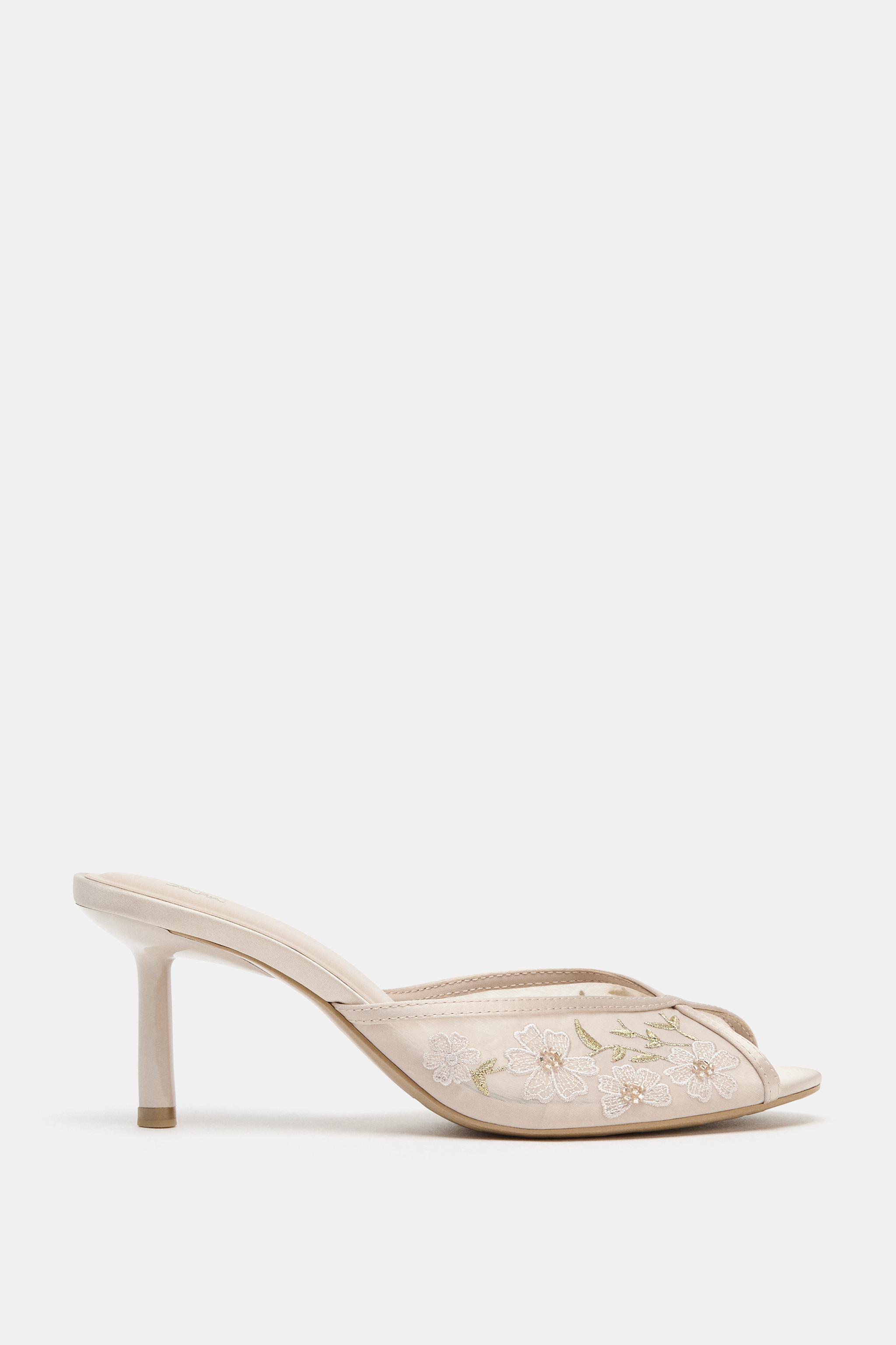 メッシュ刺繍ミュールサンダル - ピンク | ZARA Japan / 日本