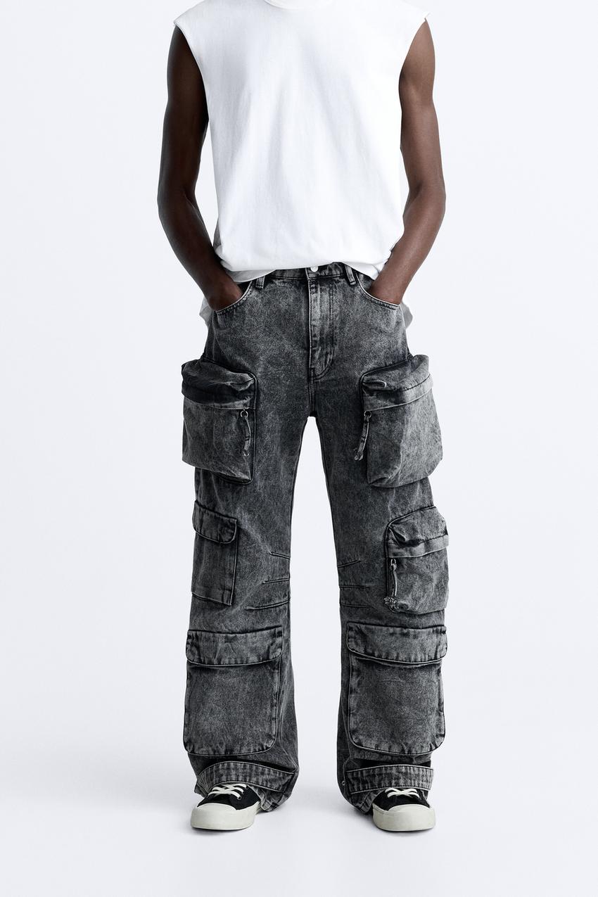 UTILITY JEANS WITH POCKETS - Grey