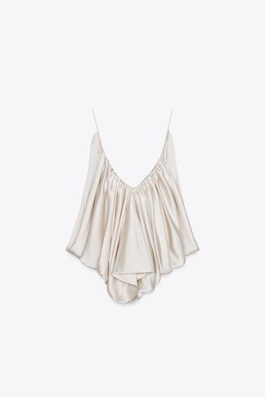 ZW COLLECTION DRAPED SATIN TOP - Ecru by Zara - Image 3