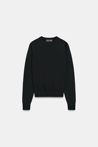 100% WOOL PLAIN KNIT JUMPER - Black by Zara - Image 0