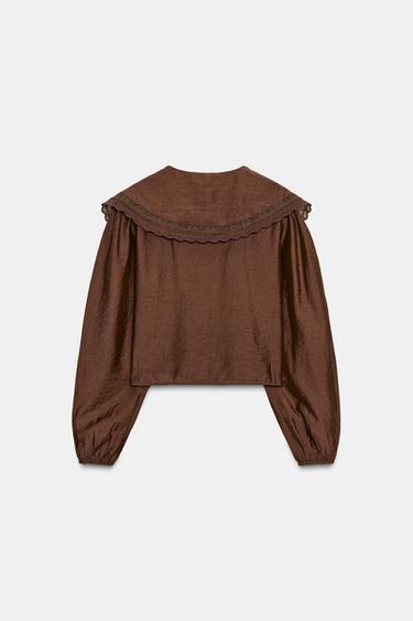 FLOWING SHIRT WITH PETER PAN COLLAR - Dark brown by Zara - Image 5