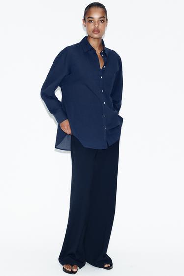CAMISA OVERSIZE ALGODÓN - Marino de Zara