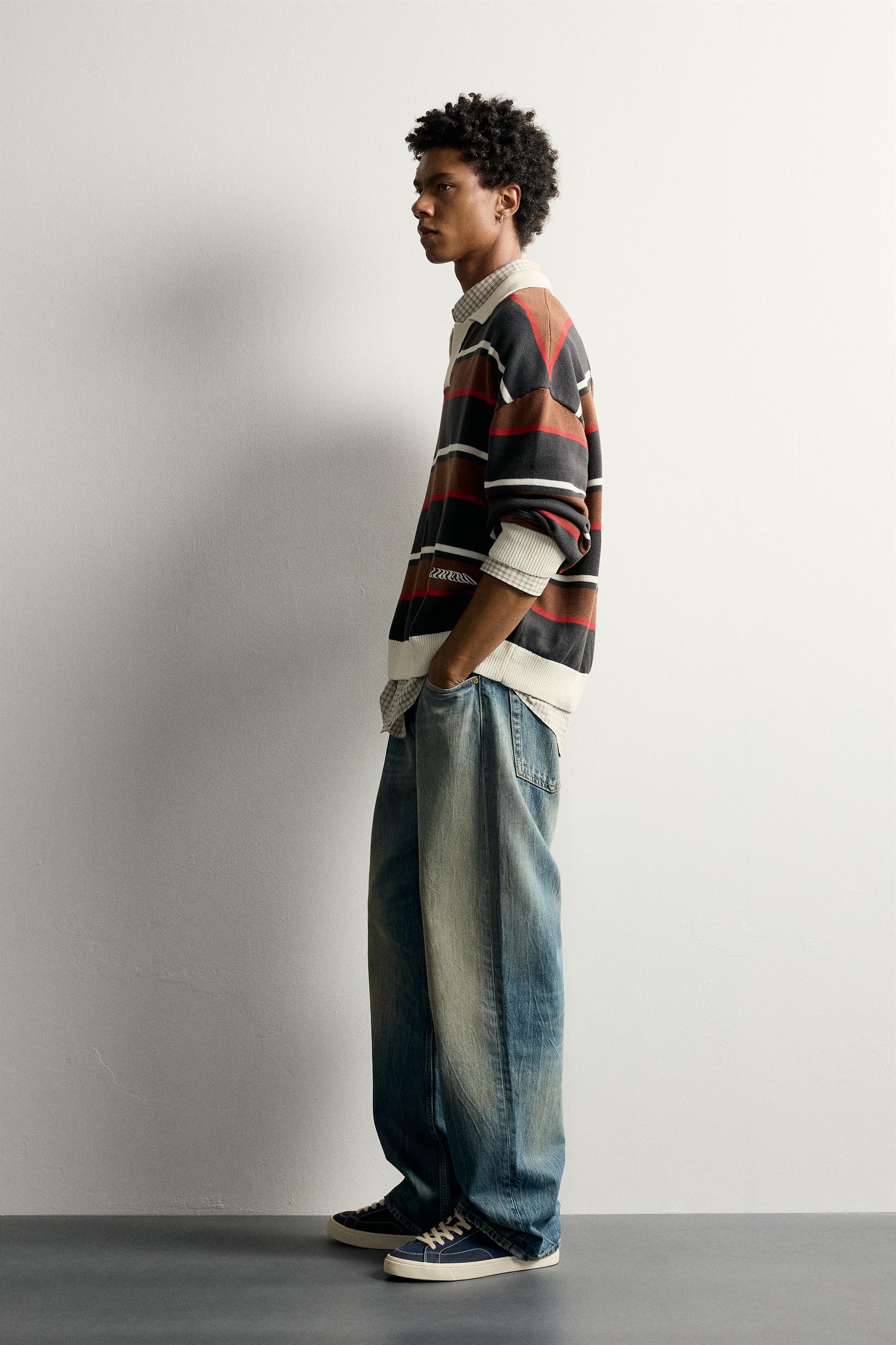Zara ÇİÇEKLİ TERS DİKİŞ ÇİZGİLİ TRİKO POLO T-SHIRT görsel 4