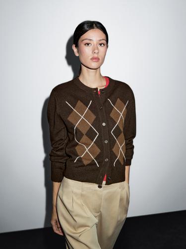 Cardigan motif losanges - Marron de Zara - Image 0