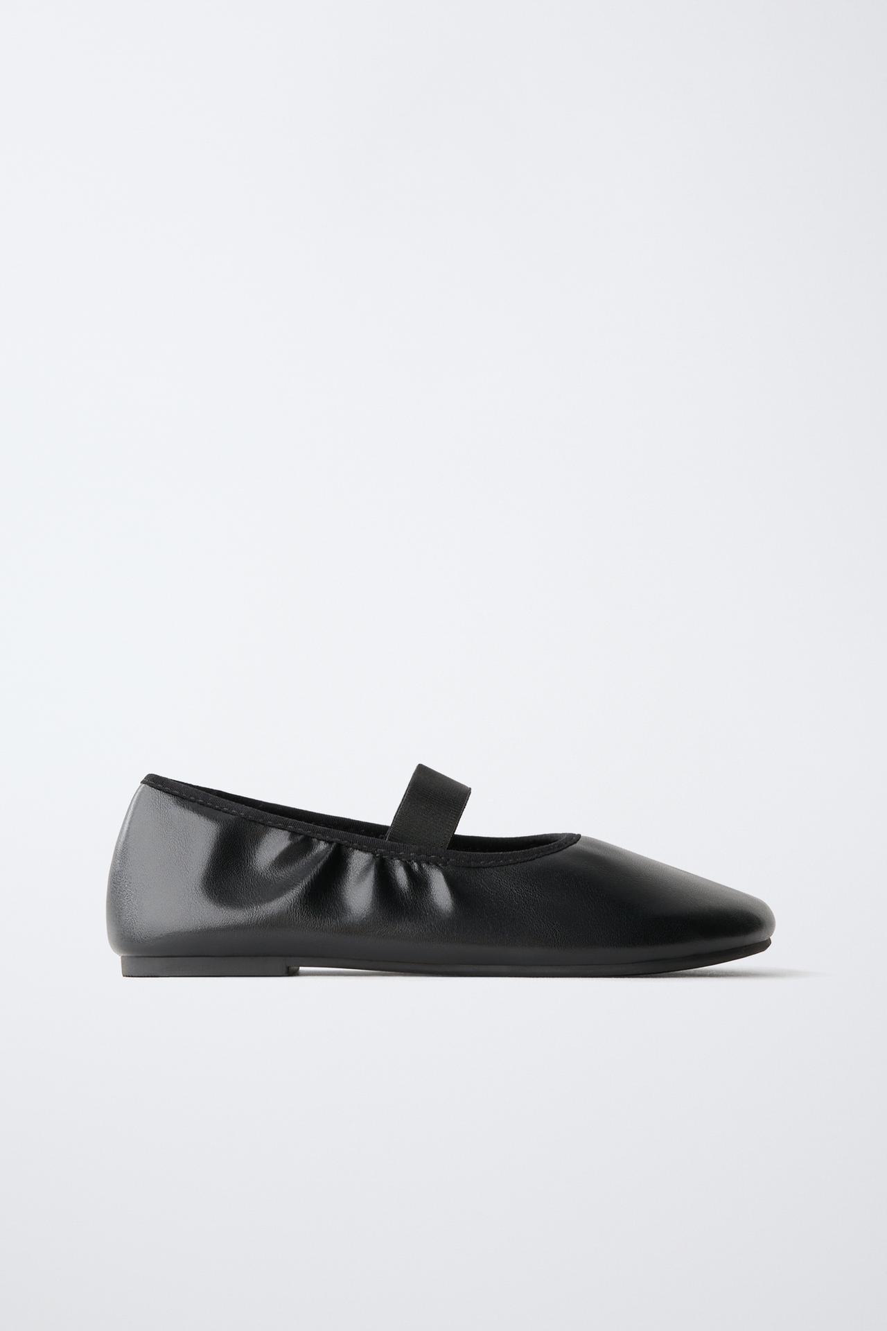 GATHERED BALLERINA FLATS — Black