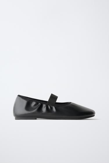 GATHERED BALLERINA FLATS — Black 1