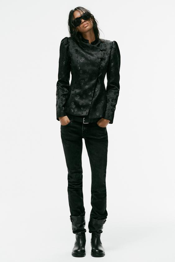 Zara JACQUARD BLAZER WITH FROG FASTENING - Black - Image 0