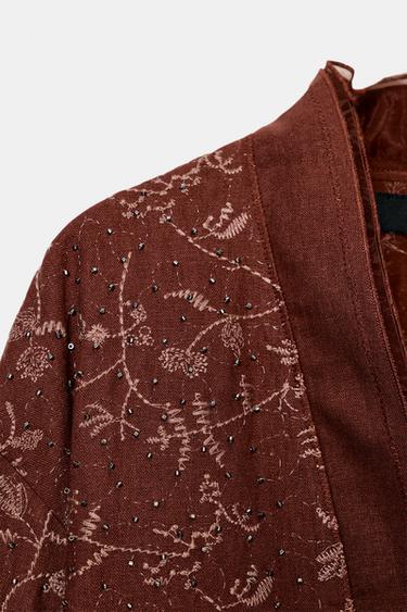 ZW COLLECTION EMBROIDERED LINEN BLEND KIMONO - Light burgundy de Zara - Image 5
