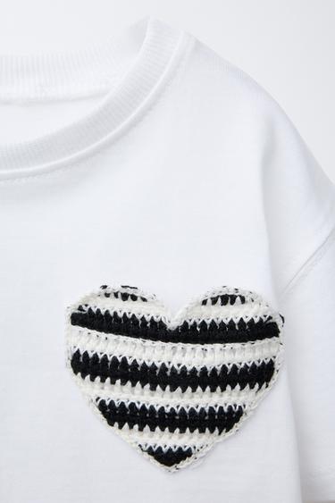 CROCHET HEART POCKET T-SHIRT - White by Zara - Image 2