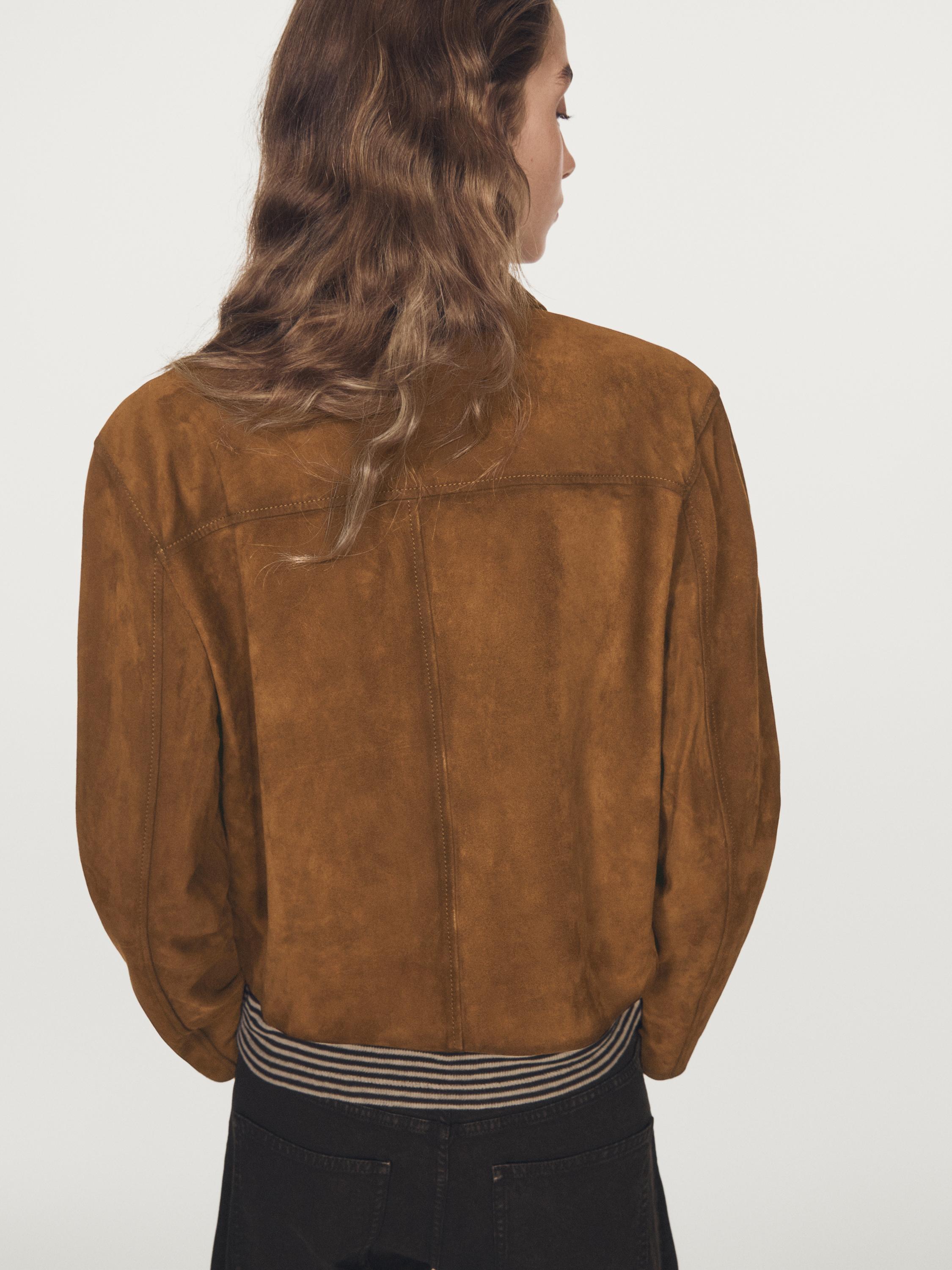 Suede leather jacket with gold-toned buttons
