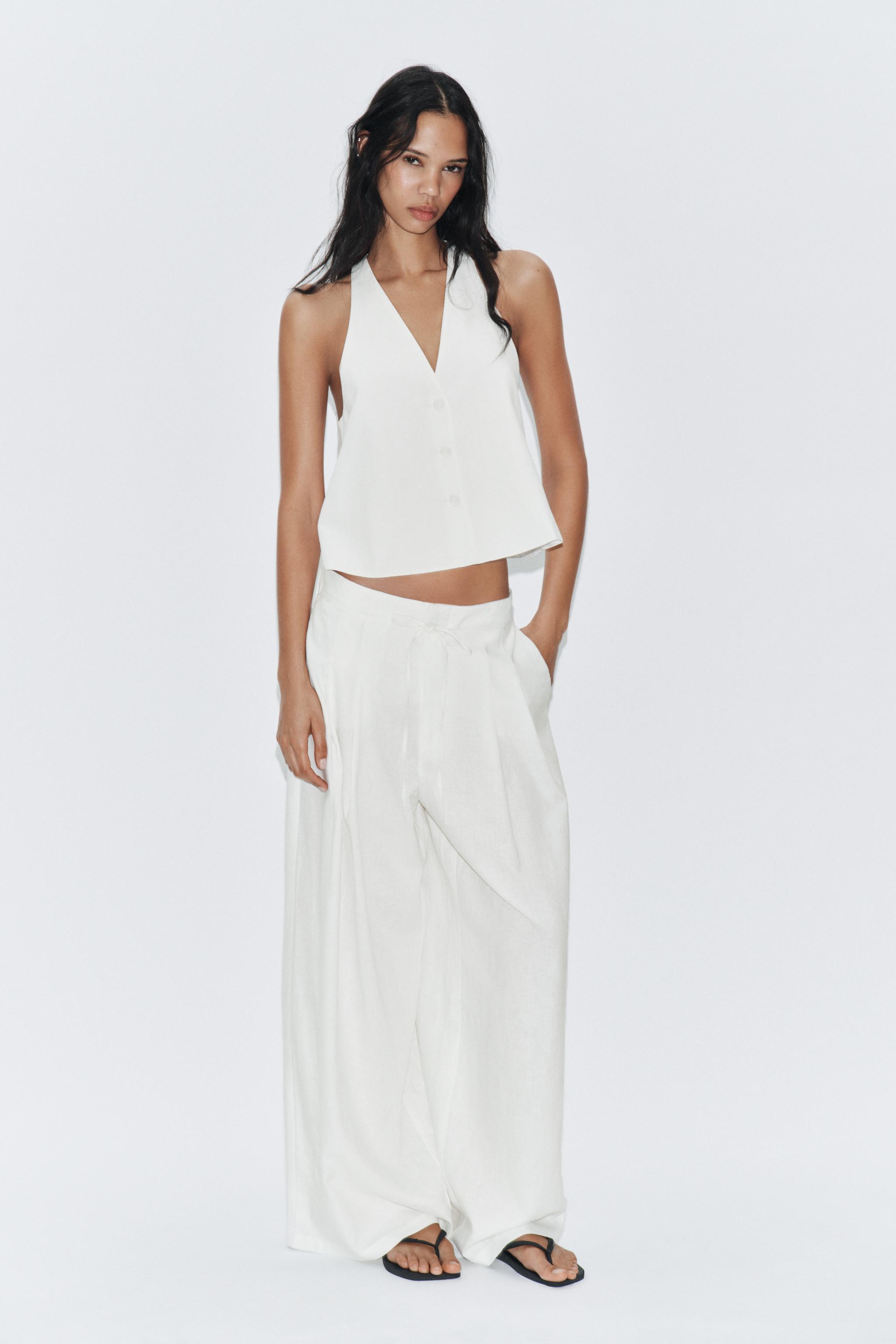 LINEN BUTTON VEST — Oyster-white