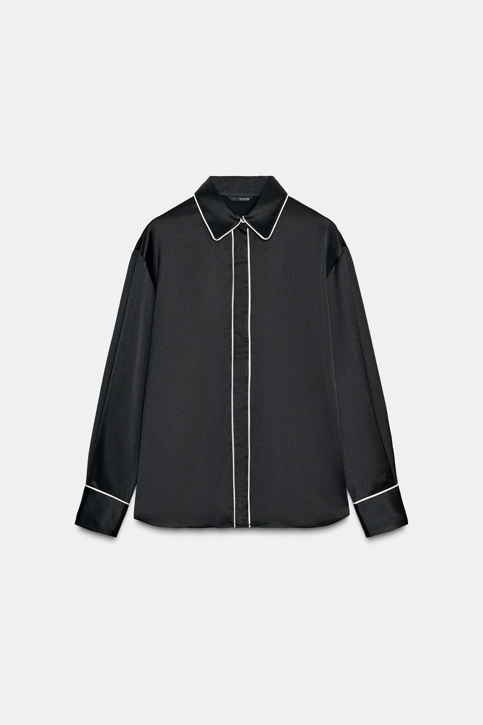 CONTRASTING PIPING OVERSIZED SATIN SHIRT