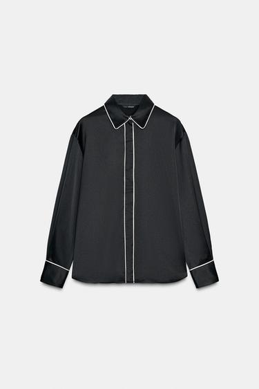CHEMISE OVERSIZE SATINÉE À LISERÉS CONTRASTANTS - Noir de Zara - Image 4