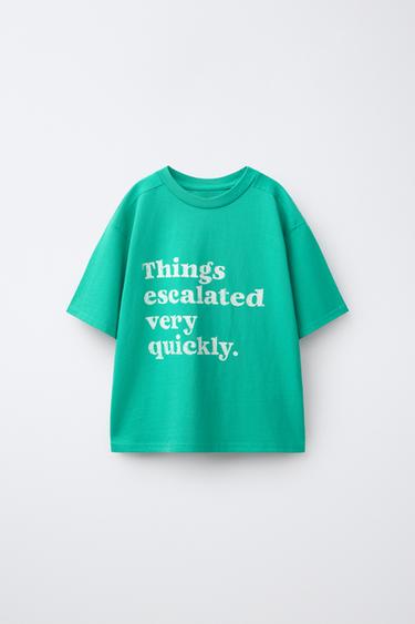 SLOGAN PRINT T-SHIRT - Turquoise by Zara - Image 0