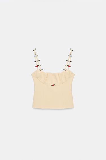 TOP CORSET STRETCH À FLEURS - Jaune pastel de Zara - Image 4