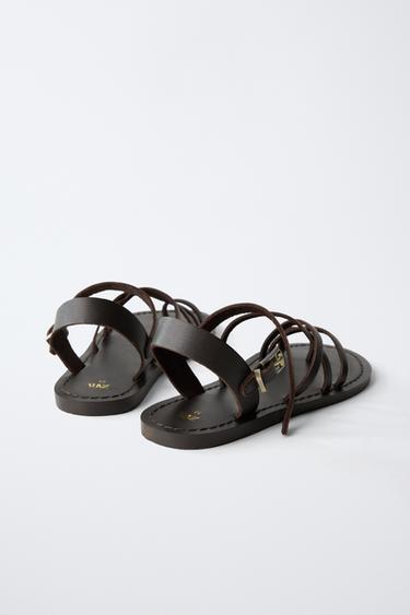 SANDALES À BRIDES EN CUIR - Marron de Zara - Image 4