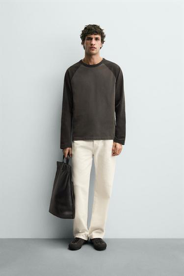 COLOUR BLOCK T-SHIRT - Anthracite grey by Zara - Image 0