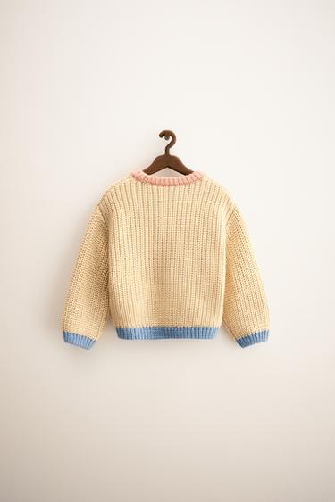 ZARA TIMELESS - CHUNKY KNIT JUMPER WITH CONTRAST TRIMS - Light yellow by Zara - Image 1