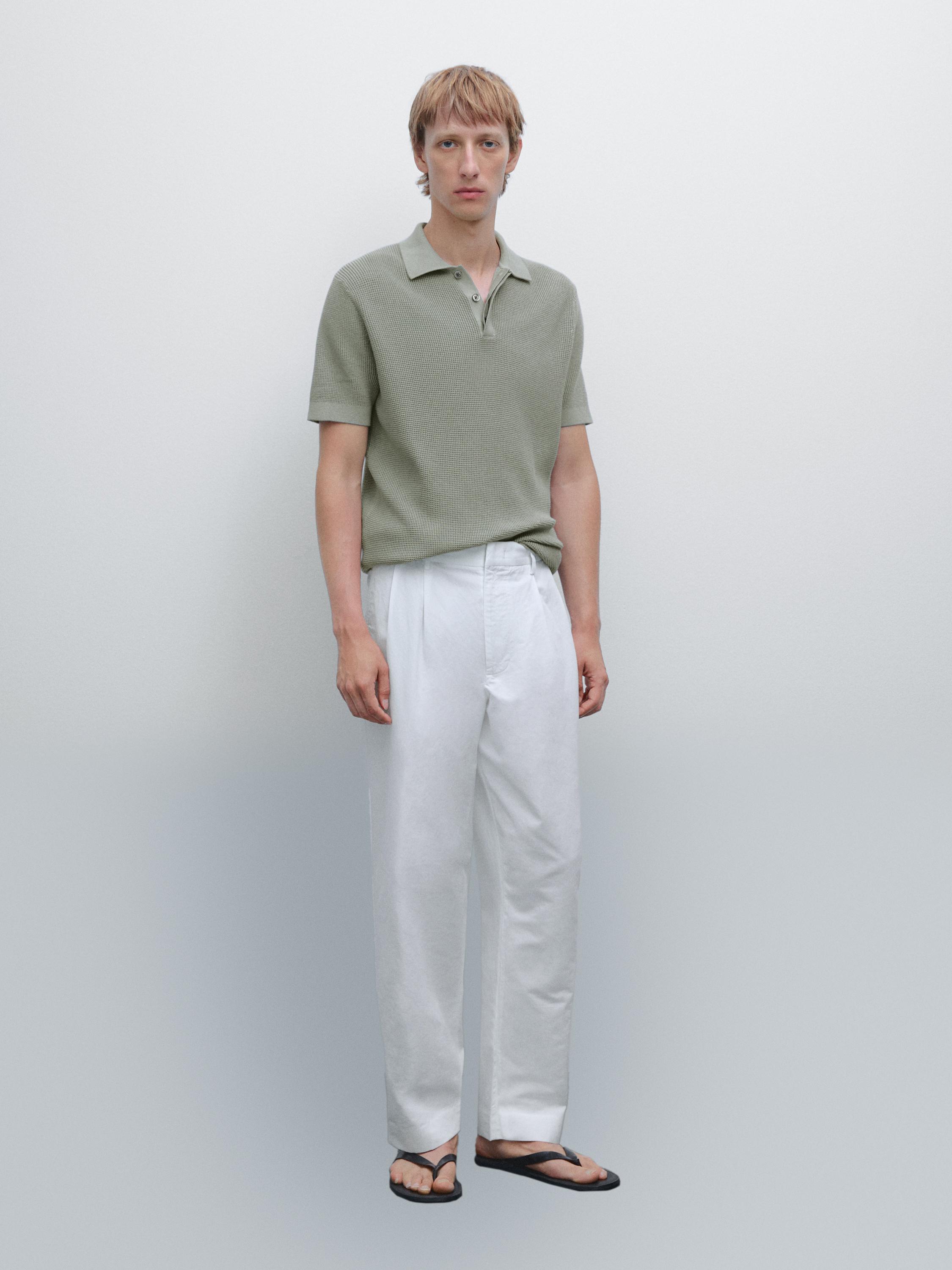 Textured cotton knit polo shirt