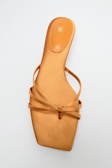 Zara SATIN KITTEN HEEL SANDALS - Orange