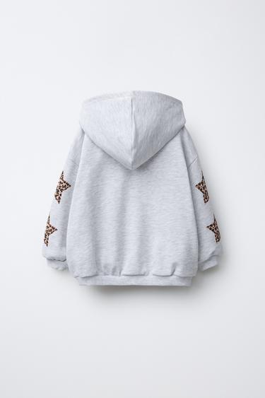 HOODIE WITH STAR PATCHES AND ANIMAL PRINT - Grey marl by Zara - Image 1